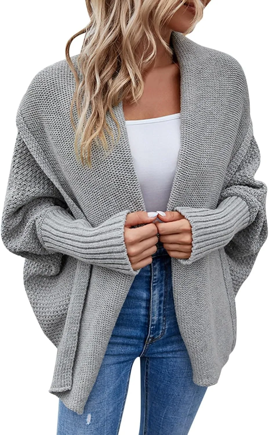 cooki Women's Kimono Batwing Cable Knitted Slouchy Oversized Wrap Cardigan Sweater Fall Fashion Sweater Jackets Outfits