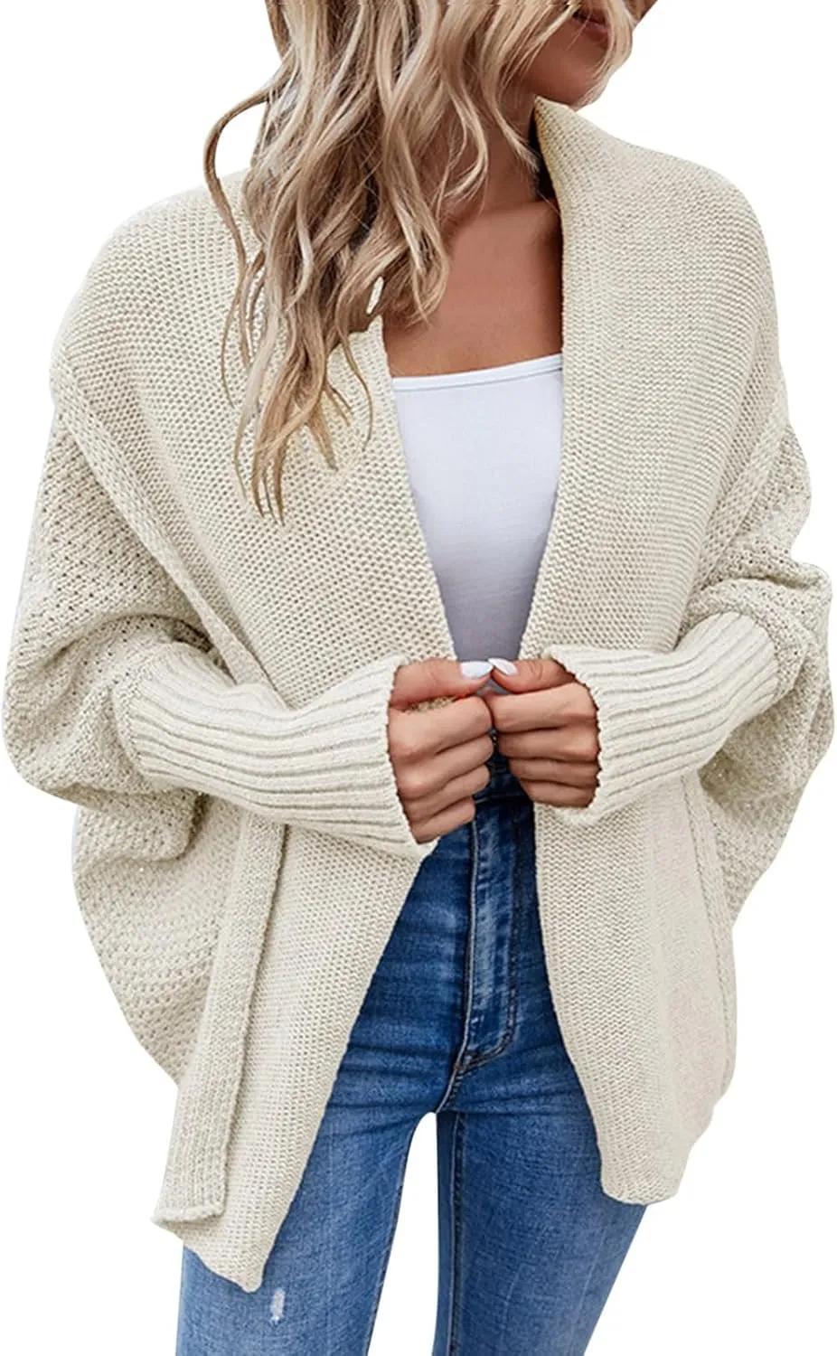 cooki Women's Kimono Batwing Cable Knitted Slouchy Oversized Wrap Cardigan Sweater Fall Fashion Sweater Jackets Outfits