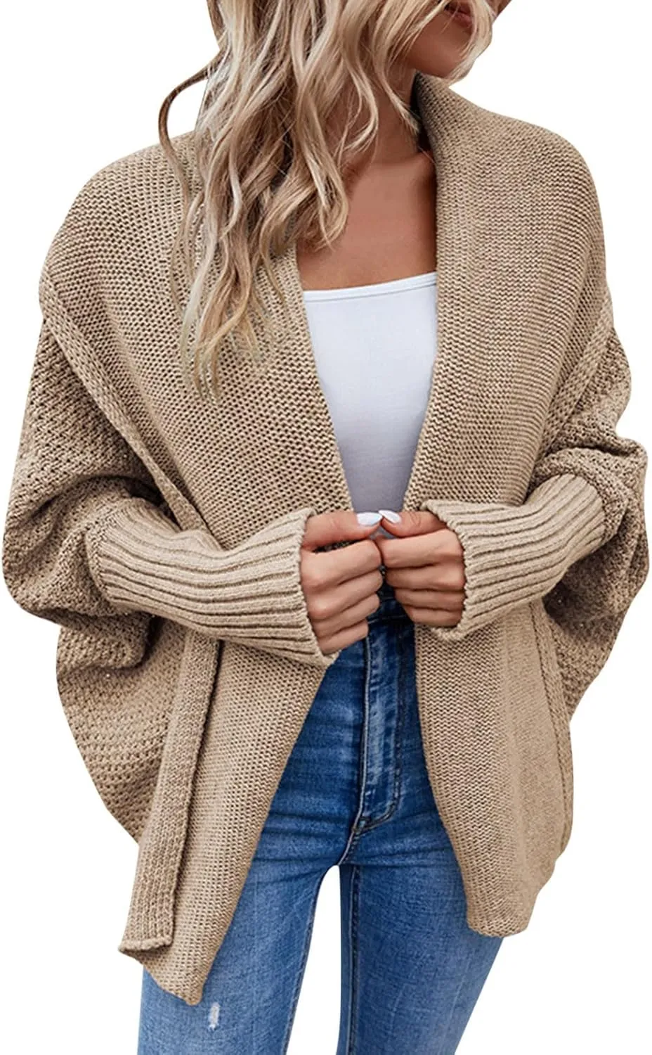 cooki Women's Kimono Batwing Cable Knitted Slouchy Oversized Wrap Cardigan Sweater Fall Fashion Sweater Jackets Outfits