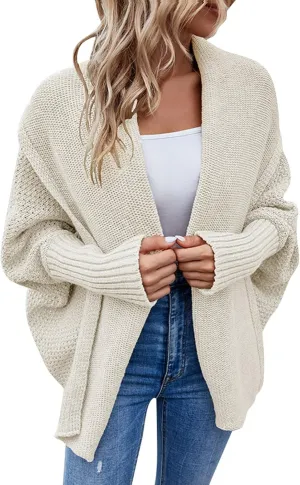 cooki Women's Kimono Batwing Cable Knitted Slouchy Oversized Wrap Cardigan Sweater Fall Fashion Sweater Jackets Outfits