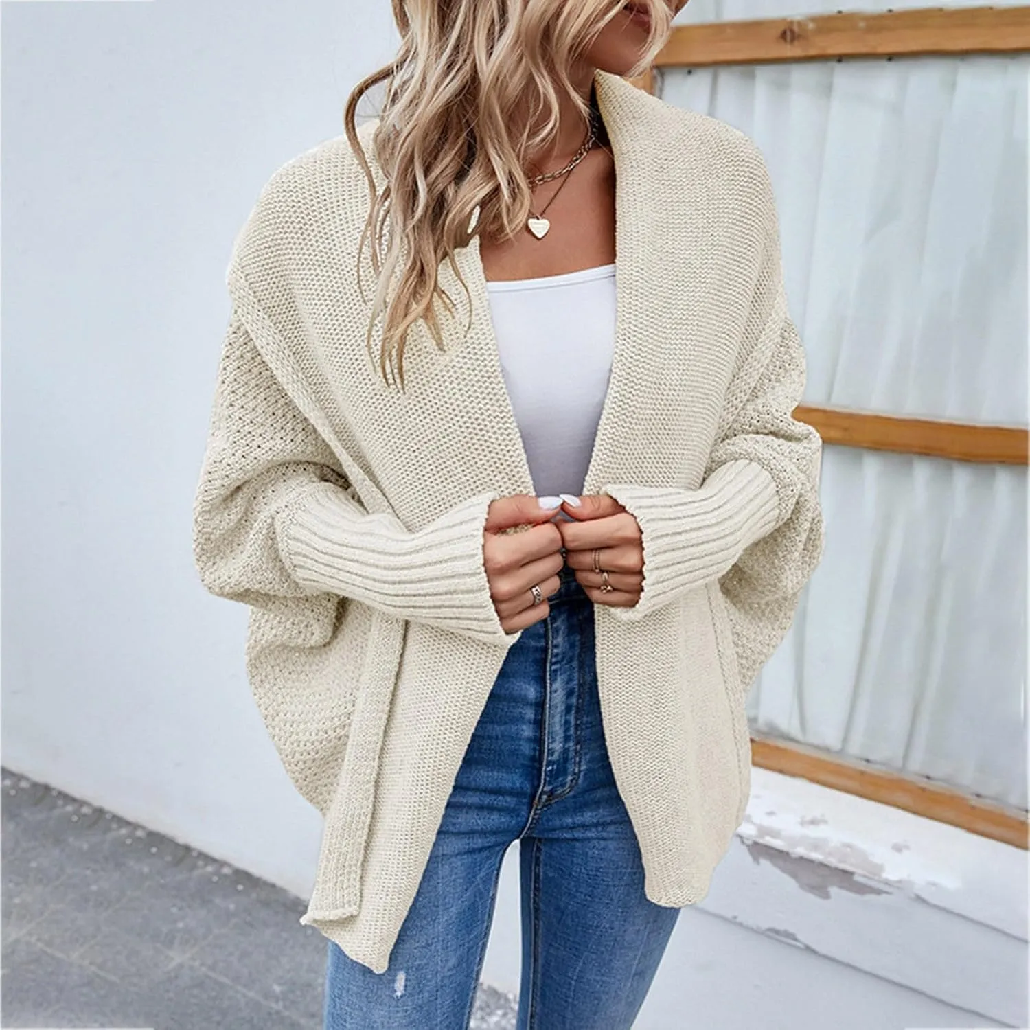 cooki Women's Kimono Batwing Cable Knitted Slouchy Oversized Wrap Cardigan Sweater Fall Fashion Sweater Jackets Outfits