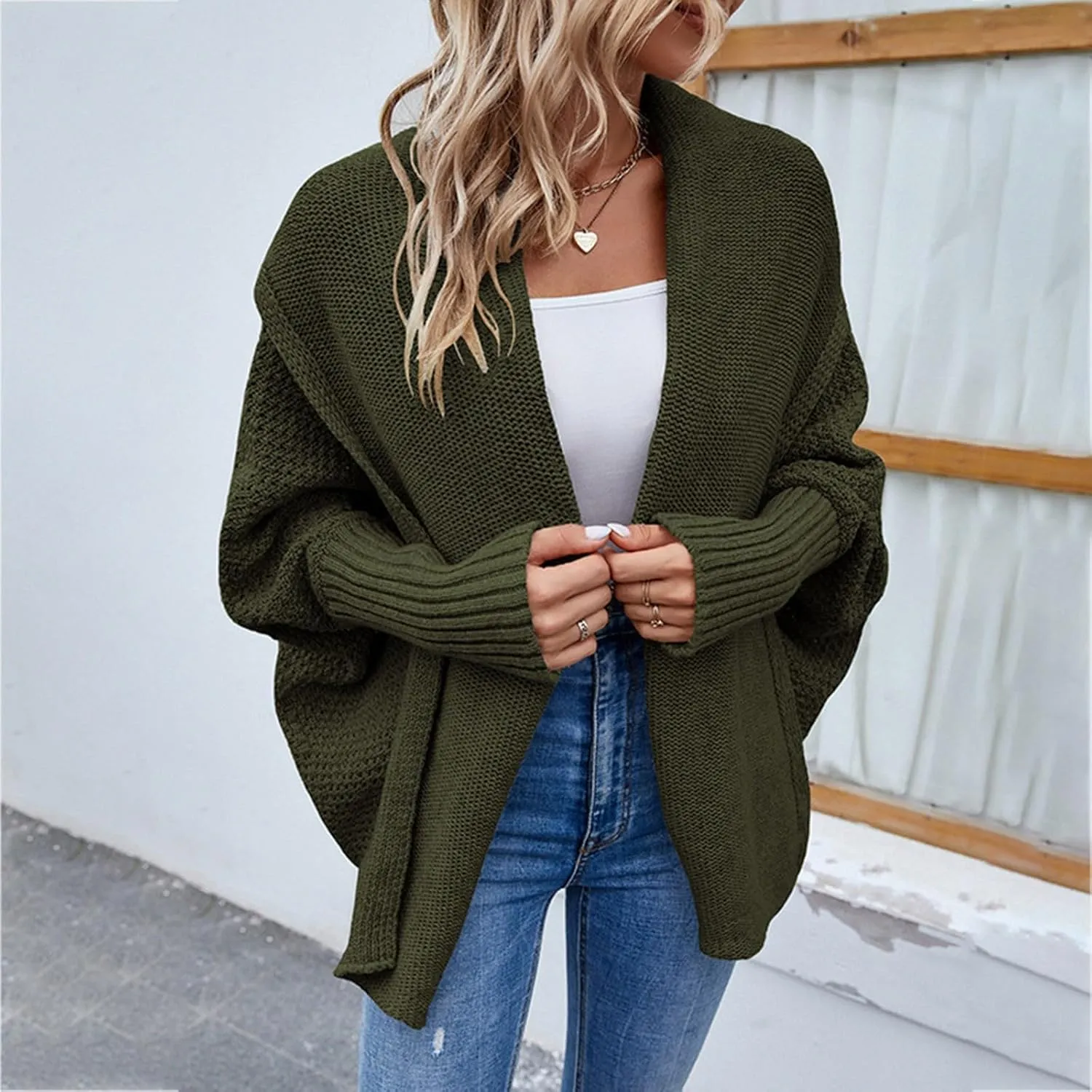 cooki Women's Kimono Batwing Cable Knitted Slouchy Oversized Wrap Cardigan Sweater Fall Fashion Sweater Jackets Outfits