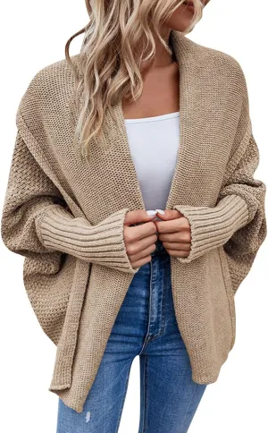 cooki Women's Kimono Batwing Cable Knitted Slouchy Oversized Wrap Cardigan Sweater Fall Fashion Sweater Jackets Outfits