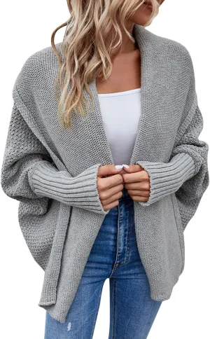 cooki Women's Kimono Batwing Cable Knitted Slouchy Oversized Wrap Cardigan Sweater Fall Fashion Sweater Jackets Outfits