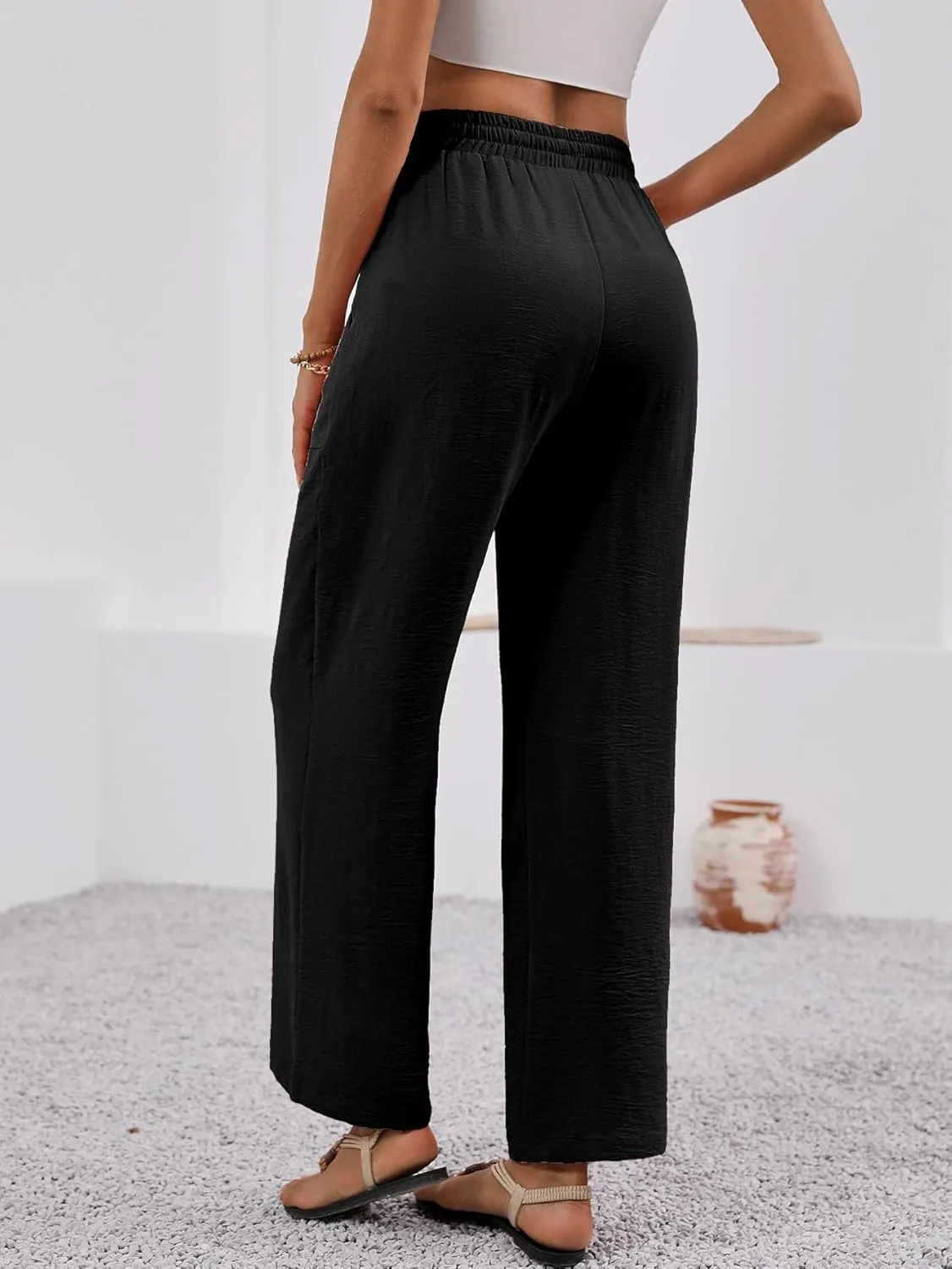 CORSKI Women's High Waisted Wide Leg Pants Palazzo Casual Long Straight Trousers with Pockets