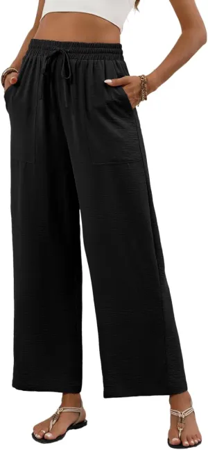 CORSKI Women's High Waisted Wide Leg Pants Palazzo Casual Long Straight Trousers with Pockets