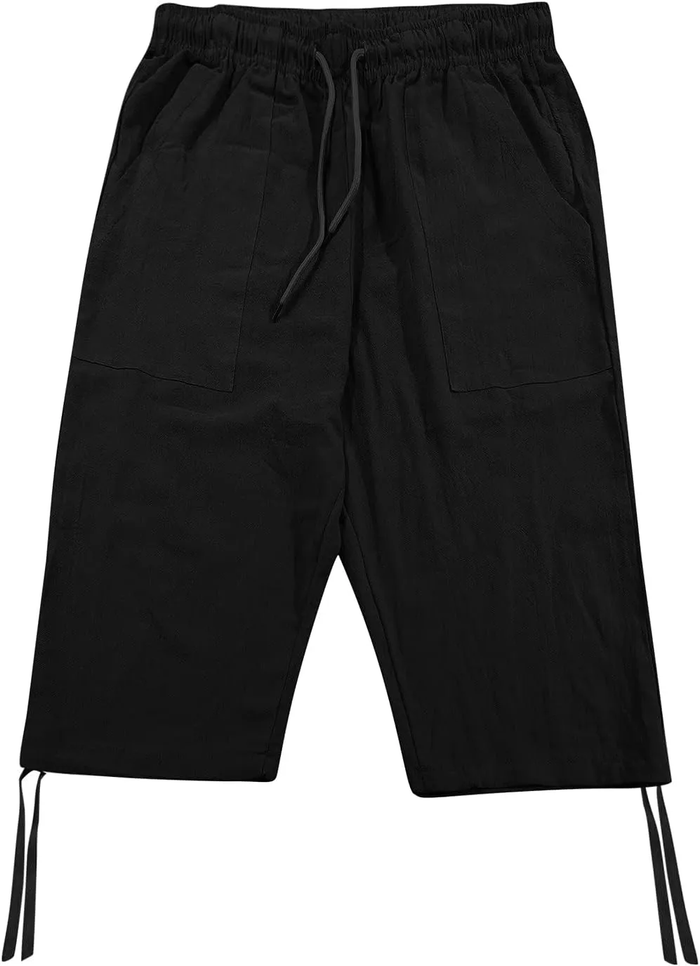 Cotton Linen Capris Pants for Men Casual Lightweight Drawstring Elastic Waist 3/4 Summer Beach Yoga Shorts with Pocket
