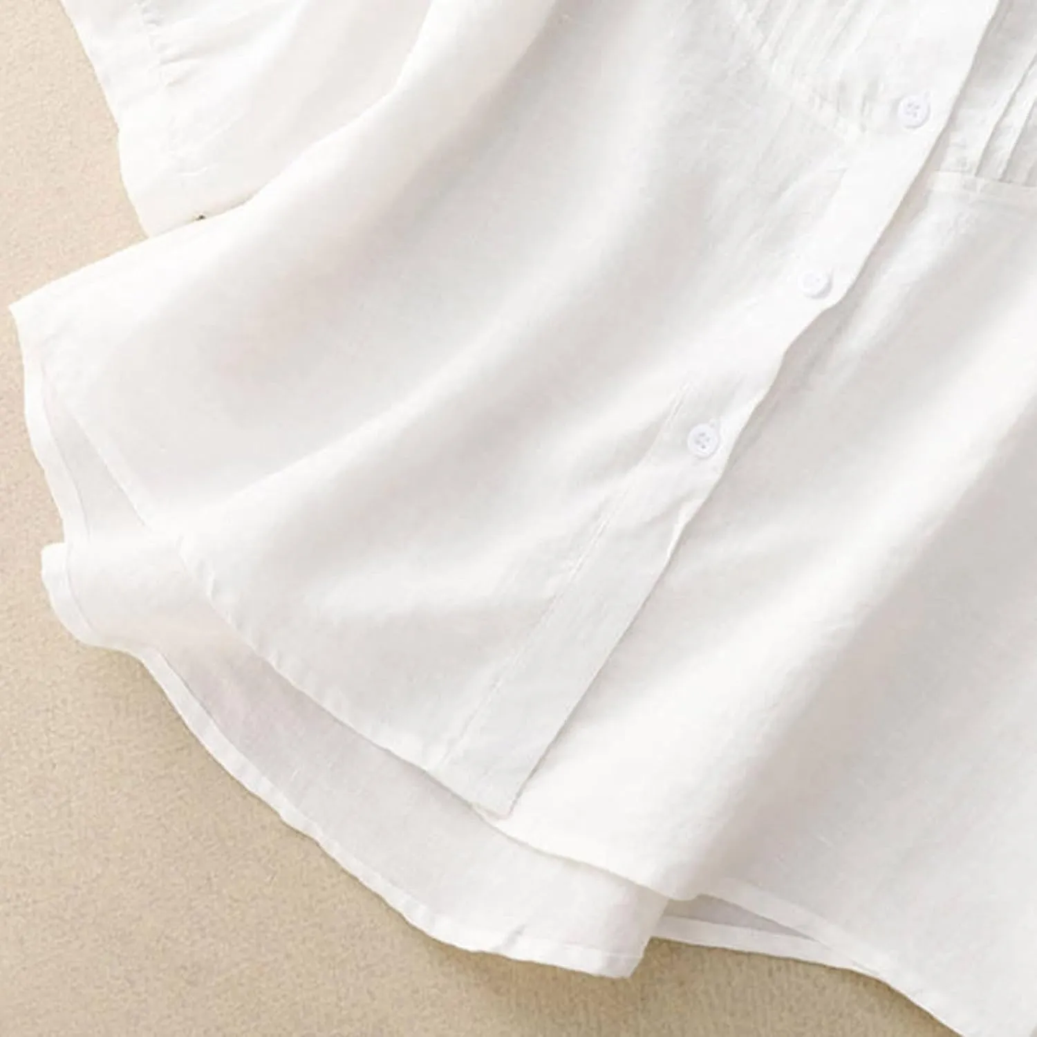 Cotton Linen Shirt Women 2025 Fashion 3/4 Sleeve Button Down Tops Casual Lapel Pleated Solid Blouse Spring Summer Tee