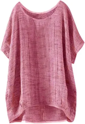 Cotton Linen Shirts for Women Summer Oversized Vintage Short Sleeve Tops Causal Beach Vacation Blouses Muslin Shirt