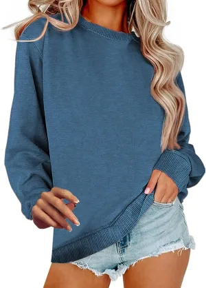 Crew Neck Sweatshirts Women Baggy Lightweight Pullover Tops Casual Drop Shoulder Comfy Preppy Sweatshirt Fall Outfits