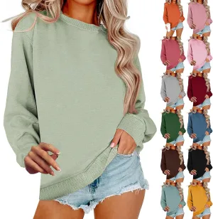 Crew Neck Sweatshirts Women Baggy Lightweight Pullover Tops Casual Drop Shoulder Comfy Preppy Sweatshirt Fall Outfits