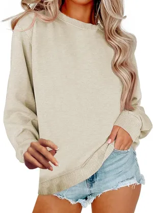 Crew Neck Sweatshirts Women Baggy Lightweight Pullover Tops Casual Drop Shoulder Comfy Preppy Sweatshirt Fall Outfits