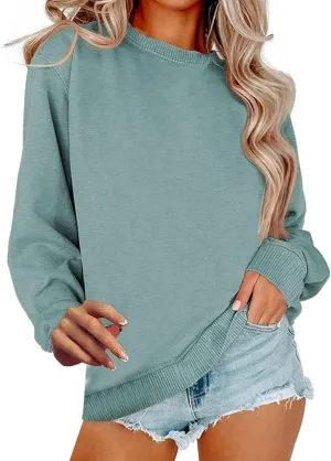 Crew Neck Sweatshirts Women Baggy Lightweight Pullover Tops Casual Drop Shoulder Comfy Preppy Sweatshirt Fall Outfits