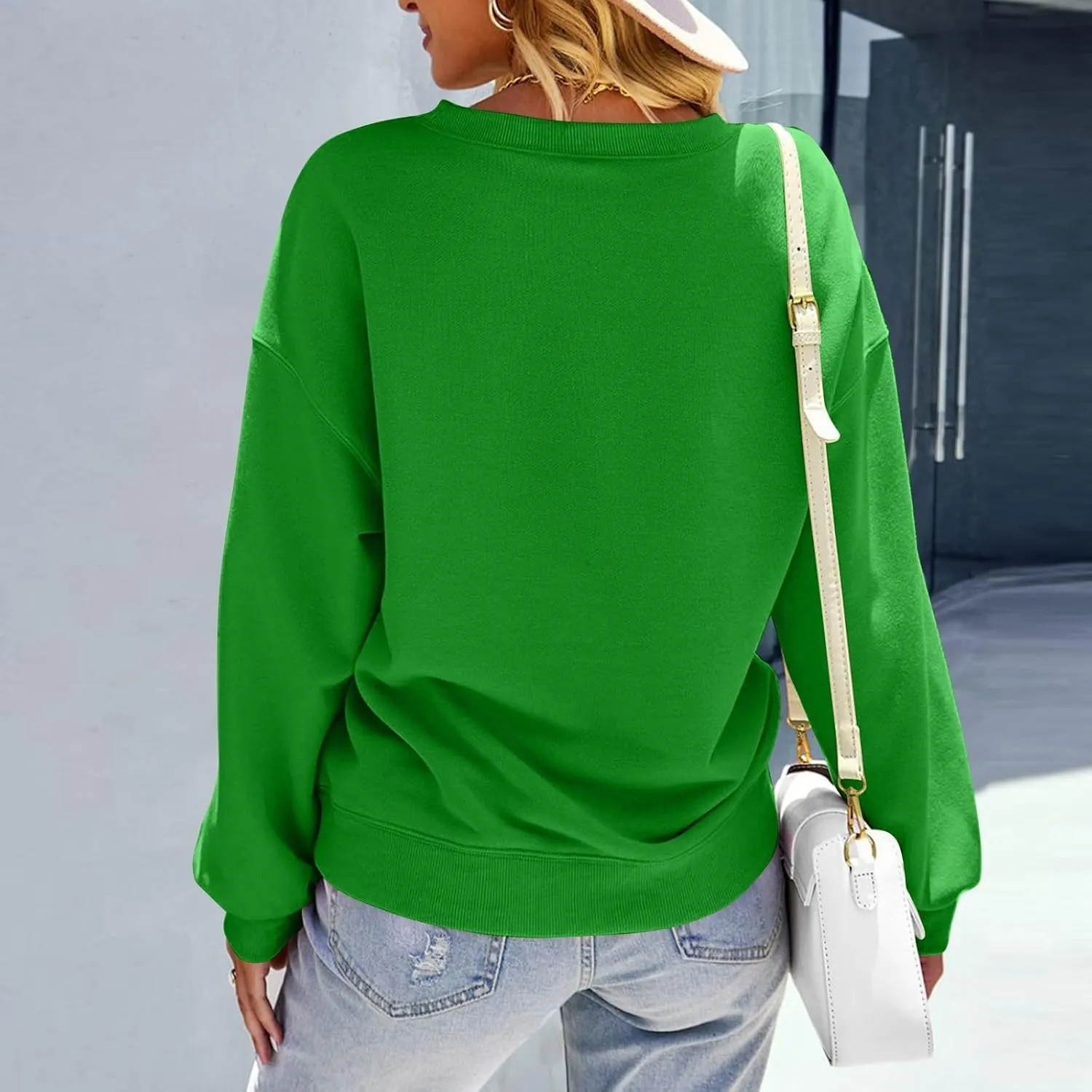 Crew Neck Sweatshirts Women Baggy Lightweight Pullover Tops Casual Drop Shoulder Comfy Preppy Sweatshirt Fall Outfits