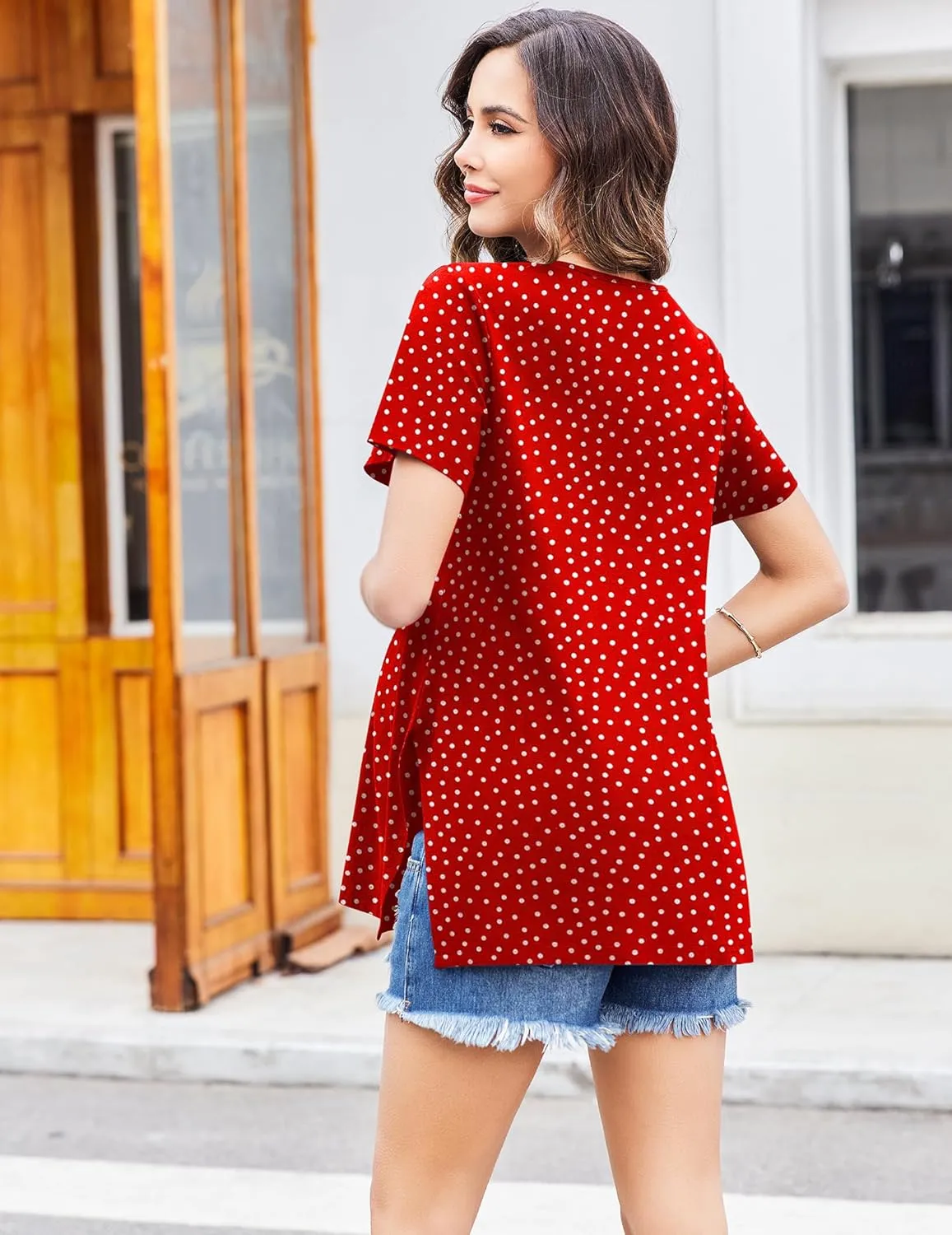 Ekouaer Women's Maternity Shirts Short Sleeve Pregnancy Tops Blouses Split Side Casual Crewneck Pregnant Tunic Tee