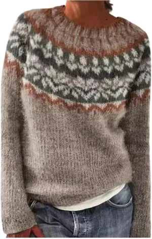 Fair Isle Sweater Women,Xmas Vintage Long Sleeve Boat Neck Retro Lightweight Pullover Top for Fall Winter