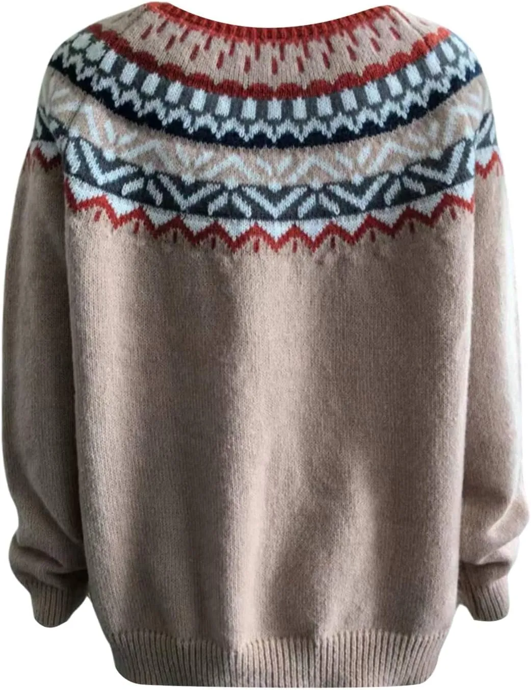 Fair Isle Sweater Women,Xmas Vintage Long Sleeve Boat Neck Retro Lightweight Pullover Top for Fall Winter