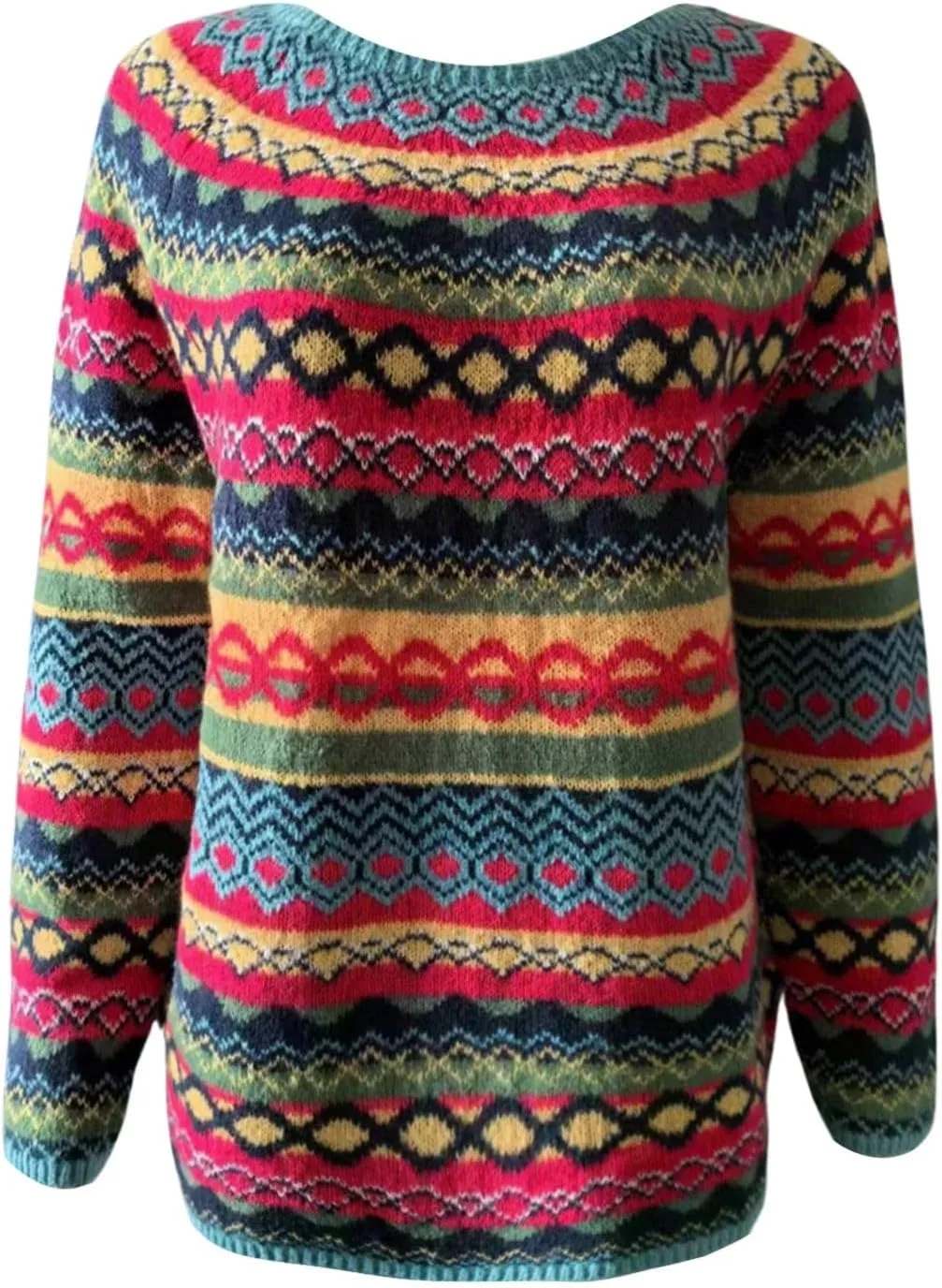 Fair Isle Sweater Women,Xmas Vintage Long Sleeve Boat Neck Retro Lightweight Pullover Top for Fall Winter