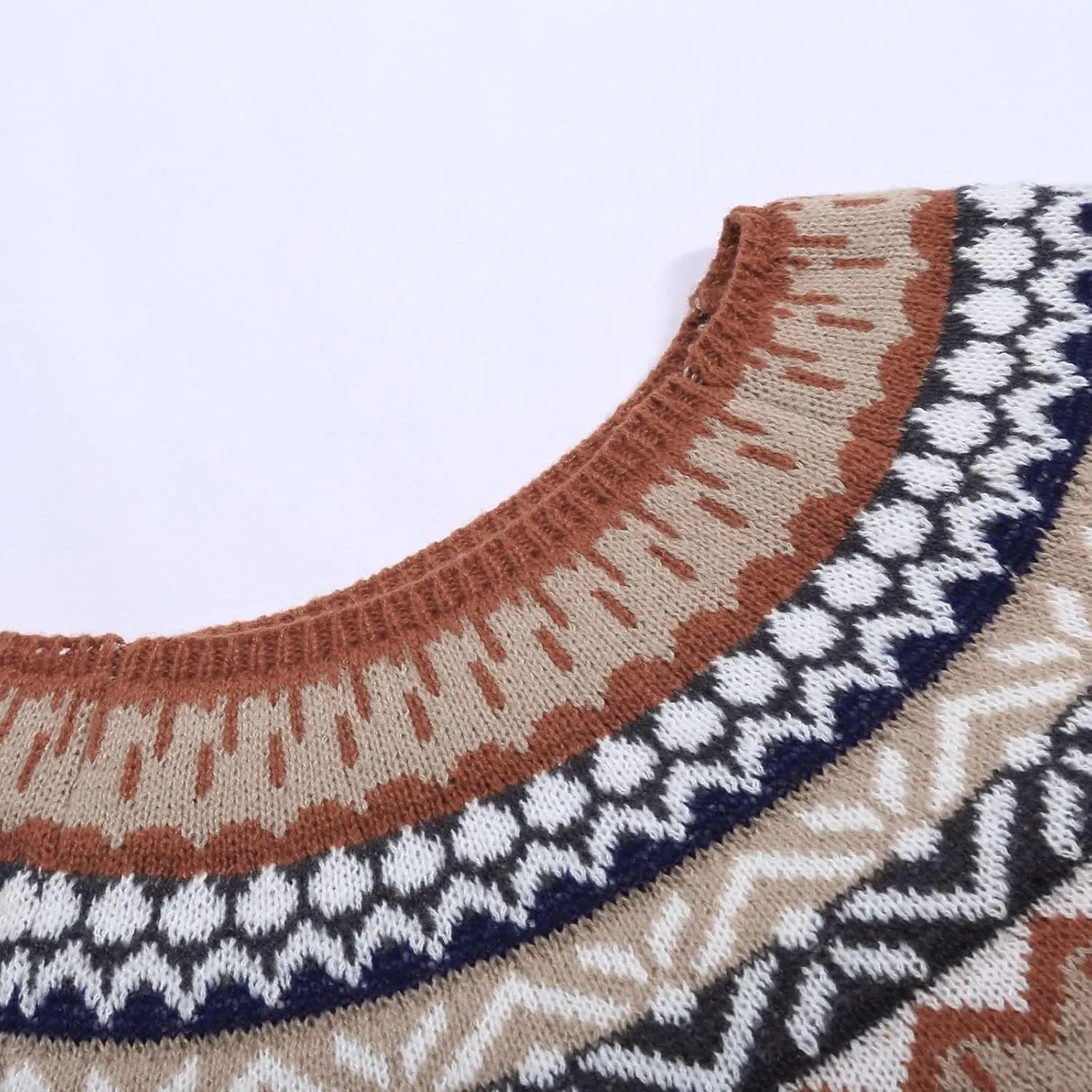 Fair Isle Sweater Women,Xmas Vintage Long Sleeve Boat Neck Retro Lightweight Pullover Top for Fall Winter