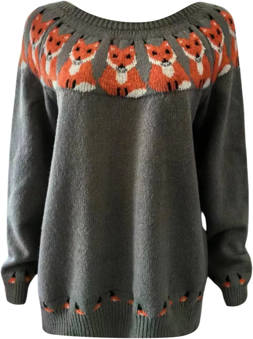 Fair Isle Sweater Women,Xmas Vintage Long Sleeve Boat Neck Retro Lightweight Pullover Top for Fall Winter