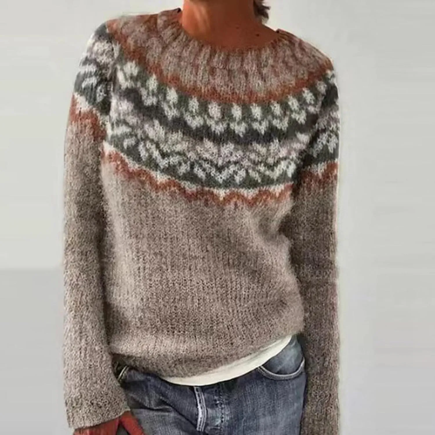 Fair Isle Sweater Women,Xmas Vintage Long Sleeve Boat Neck Retro Lightweight Pullover Top for Fall Winter