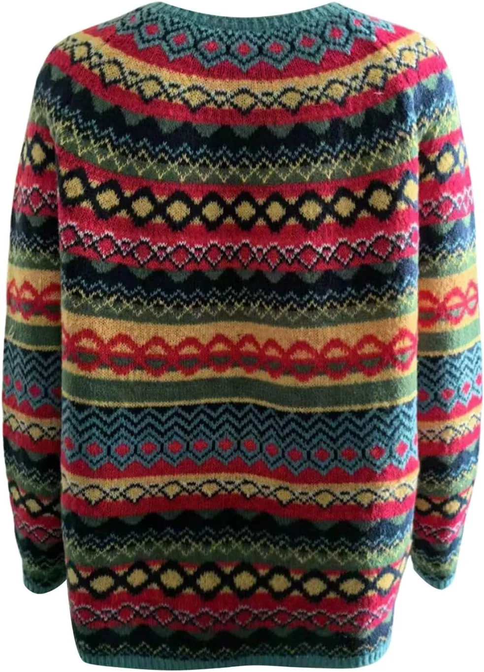 Fair Isle Sweater Women,Xmas Vintage Long Sleeve Boat Neck Retro Lightweight Pullover Top for Fall Winter