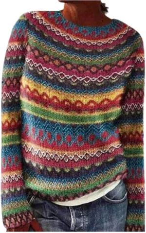 Fair Isle Sweater Women,Xmas Vintage Long Sleeve Boat Neck Retro Lightweight Pullover Top for Fall Winter