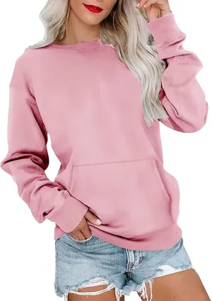 fanmpghleoo Sweatshirt for Women Crewneck Fleece Lined Sweatshirts with Pockets Drop Shoulder Trendy Plain Basic Comfy Hoodie