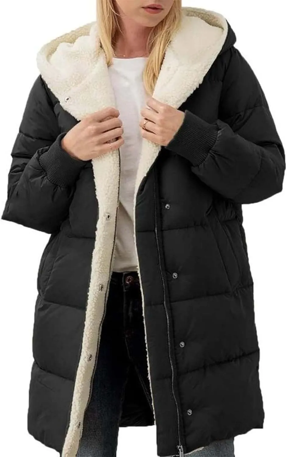 Faux fur Hood Snow Parka Hooded Puffer Jacket Lightweight Winter Coat Winter Puffer Coats Womens Winter Jacket Warm