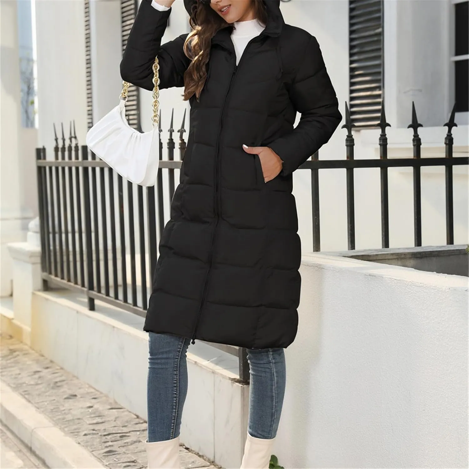 Faux fur Hood Snow Parka Hooded Puffer Jacket Lightweight Winter Coat Winter Puffer Coats Womens Winter Jacket Warm