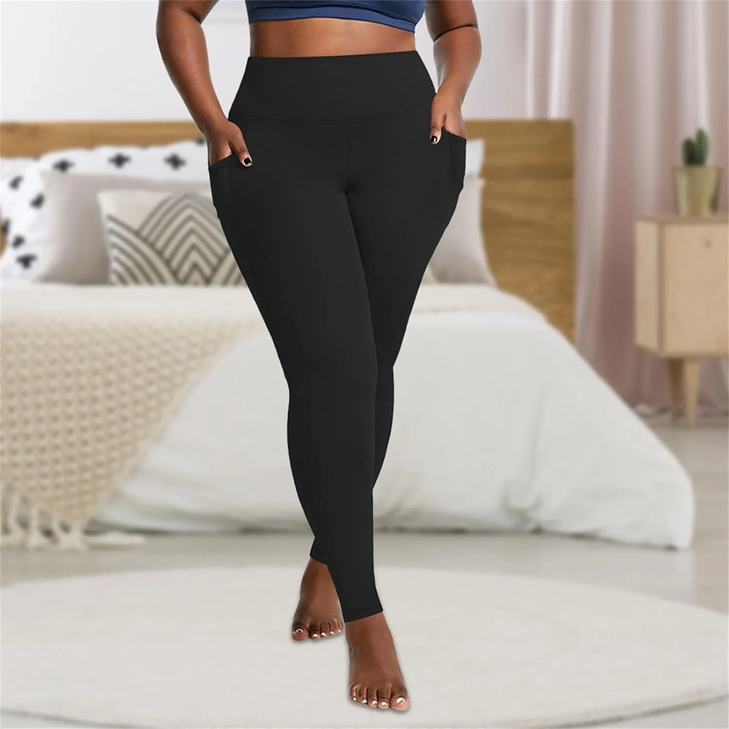 Fleece Lined Leggings Women Button High Denim Women Solid Elastic Color Pants High Waisted Thermal Winter Womens