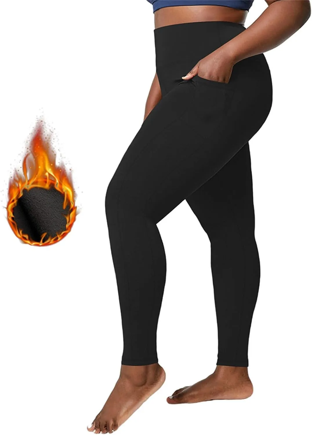 Fleece Lined Leggings Women Button High Denim Women Solid Elastic Color Pants High Waisted Thermal Winter Womens