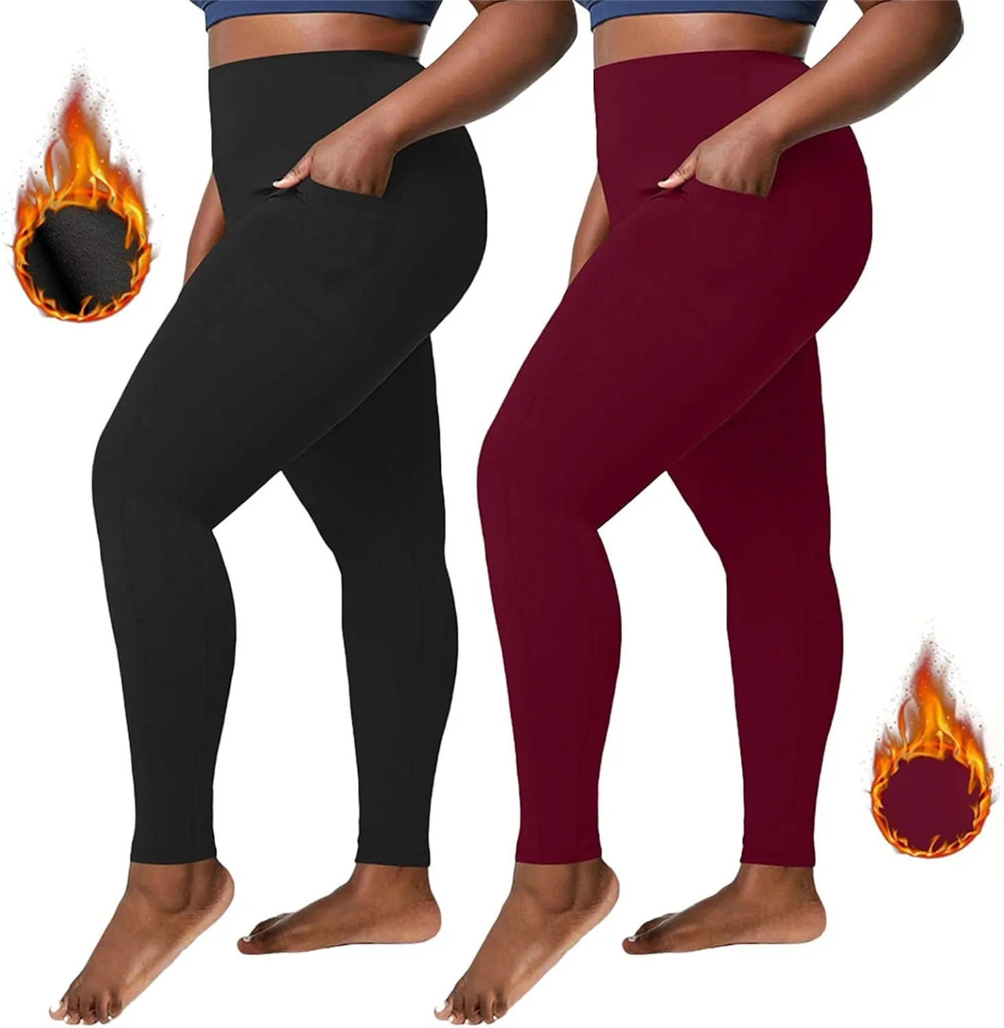 Fleece Lined Leggings Women Button High Denim Women Solid Elastic Color Pants High Waisted Thermal Winter Womens