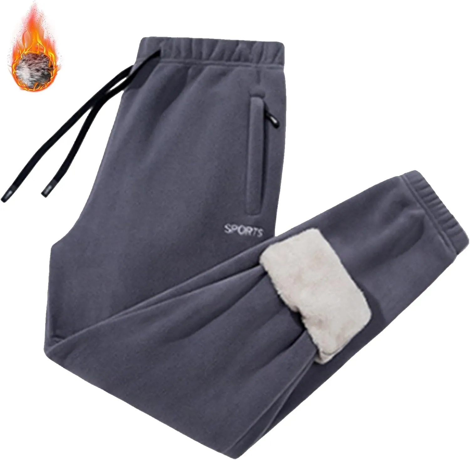 Fleece Lined Pants Men Pants Trousers Casual Pants Drawstring Elastic Waist Straight Leg Active Winter Thicken Track
