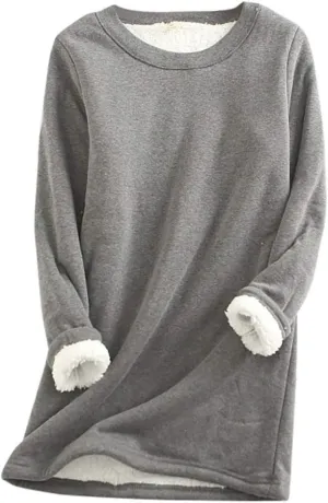 Fleece Sweatshirt for Women Winter Warm Sherpa Lined Fleece Crewneck Pullover Loungewear Tunic Tops