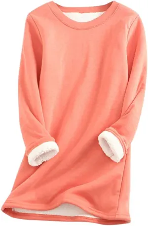 Fleece Sweatshirt for Women Winter Warm Sherpa Lined Fleece Crewneck Pullover Loungewear Tunic Tops