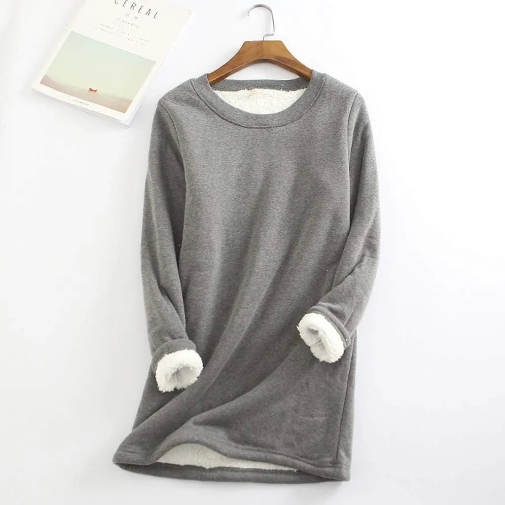 Fleece Sweatshirt for Women Winter Warm Sherpa Lined Fleece Crewneck Pullover Loungewear Tunic Tops