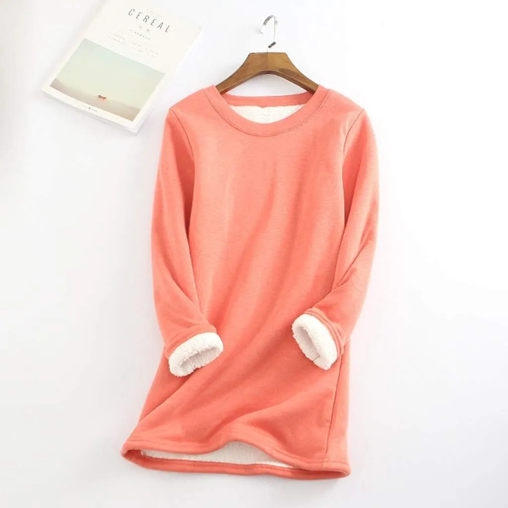 Fleece Sweatshirt for Women Winter Warm Sherpa Lined Fleece Crewneck Pullover Loungewear Tunic Tops