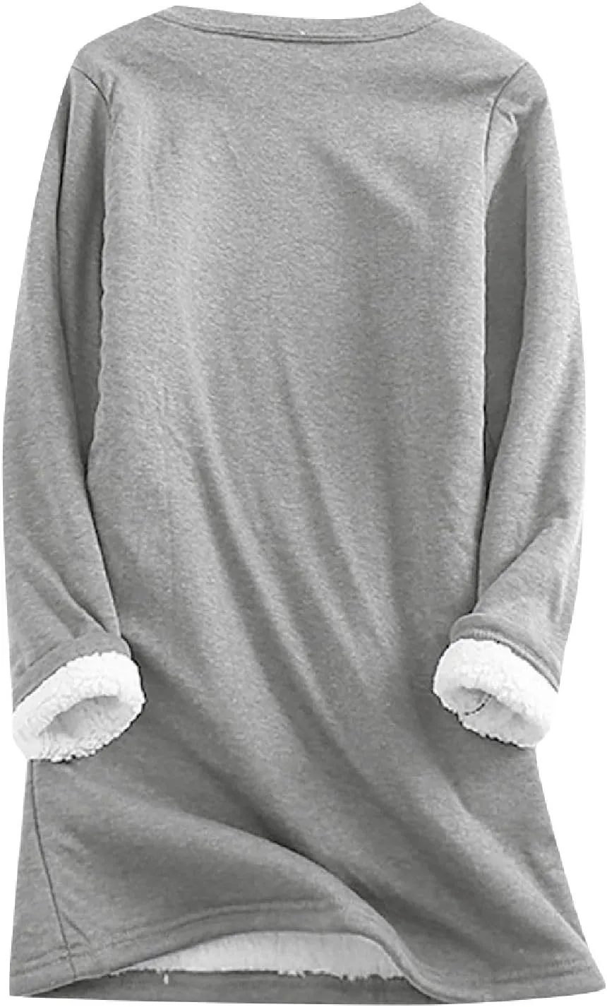 Fleece Sweatshirts for Women Crewneck Thermal Shirts Fleece Tops Round Neck Long Sleeve Pullover Blouses