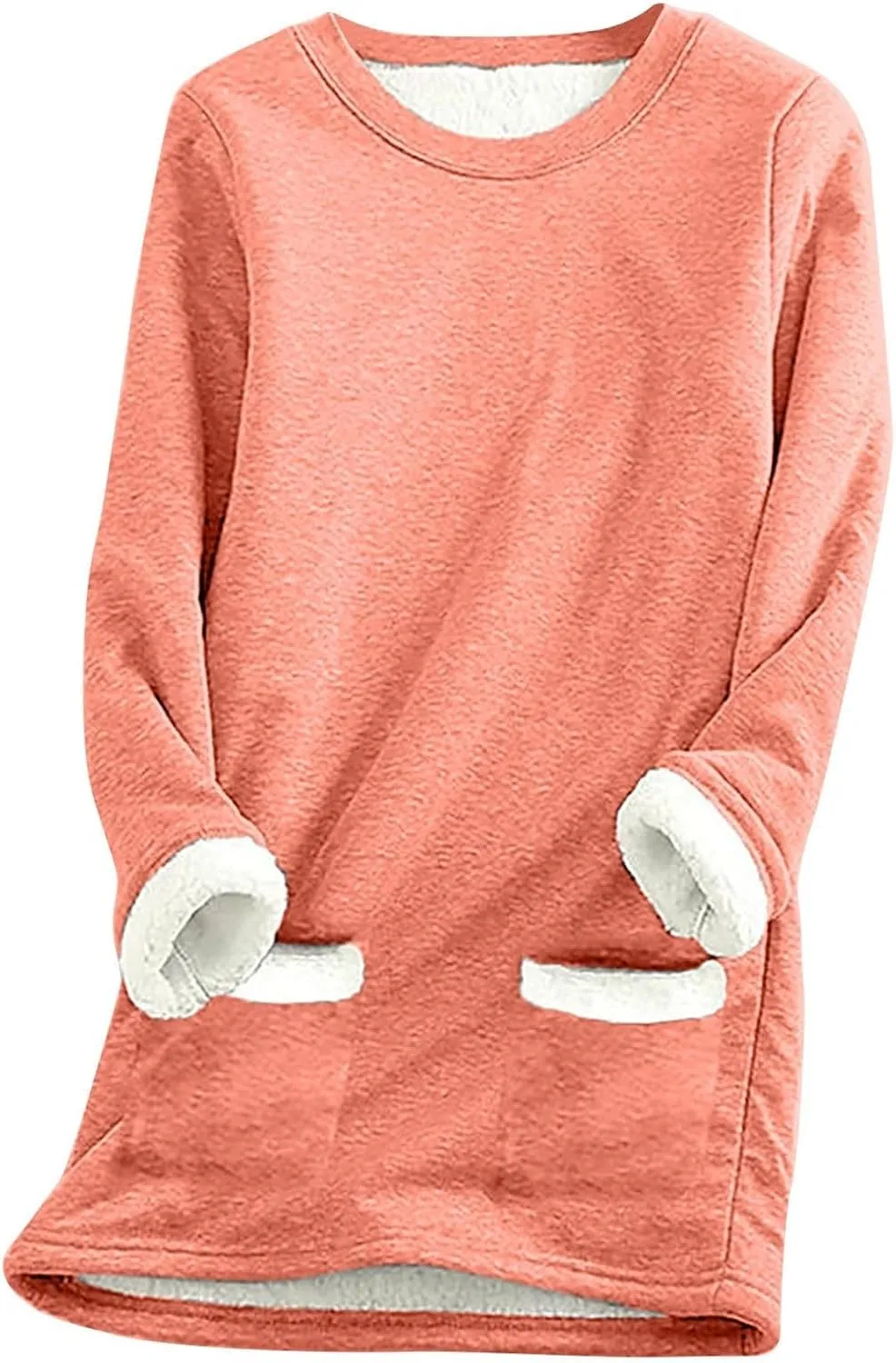 Fleece Sweatshirts for Women Crewneck Thermal Shirts Fleece Tops Round Neck Long Sleeve Pullover Blouses