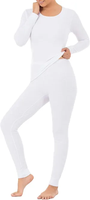 Fruit of the Loom Women's Thermal Sets By Breathable Lightweight Winter Thermals Long Sleeve Underwear, White, X-Large