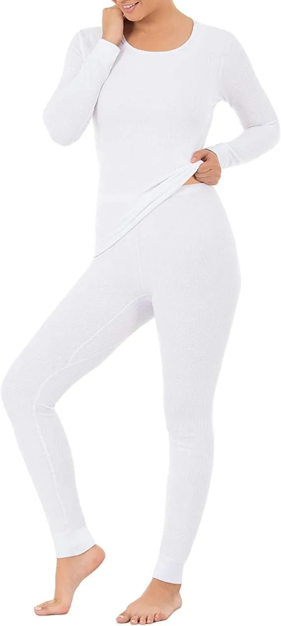 Fruit of the Loom Women's Thermal Sets By Breathable Lightweight Winter Thermals Long Sleeve Underwear, White, X-Large