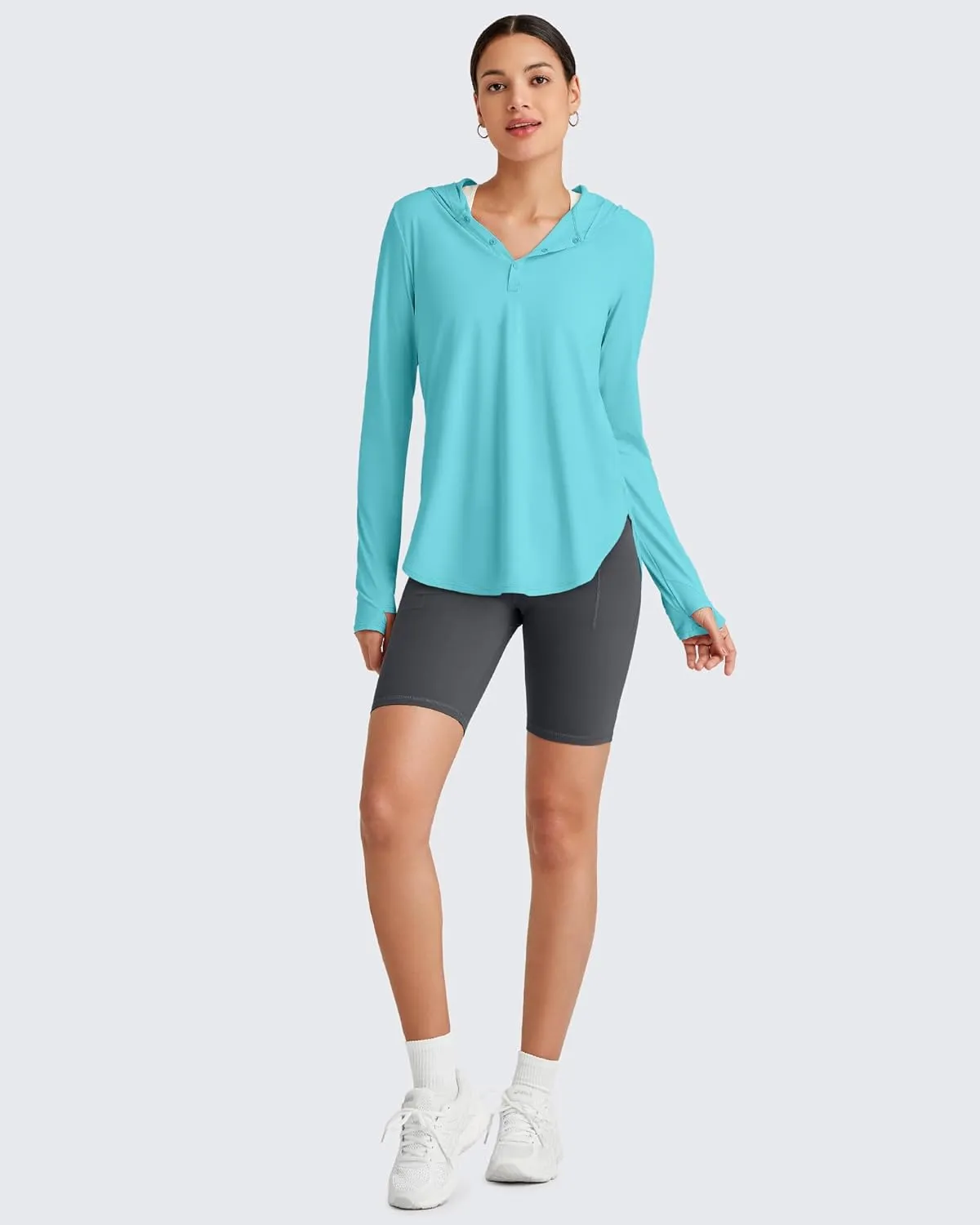 G4Free Lightbreeze Womens UPF 50  Sun Shirts with Hoodie Long Sleeve Workout Tops Button Up Rash Guard Hiking