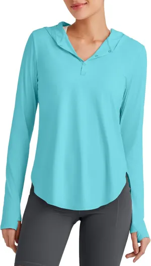 G4Free Lightbreeze Womens UPF 50  Sun Shirts with Hoodie Long Sleeve Workout Tops Button Up Rash Guard Hiking