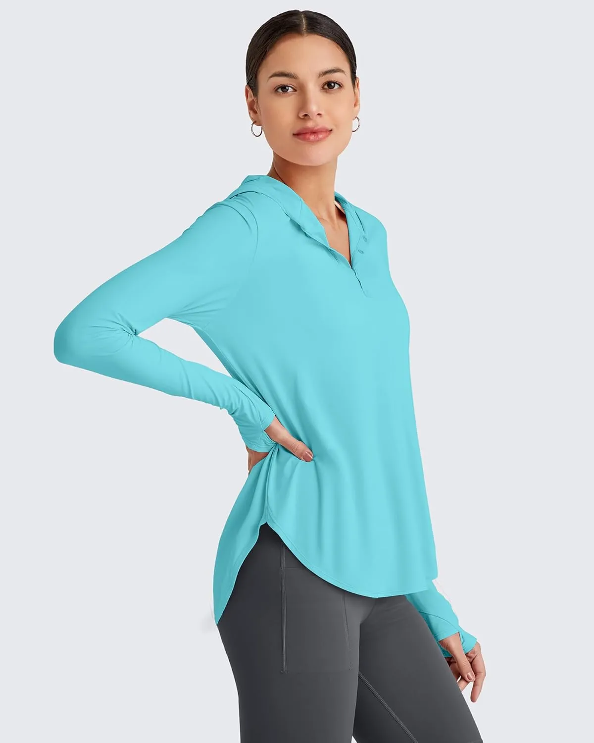 G4Free Lightbreeze Womens UPF 50  Sun Shirts with Hoodie Long Sleeve Workout Tops Button Up Rash Guard Hiking