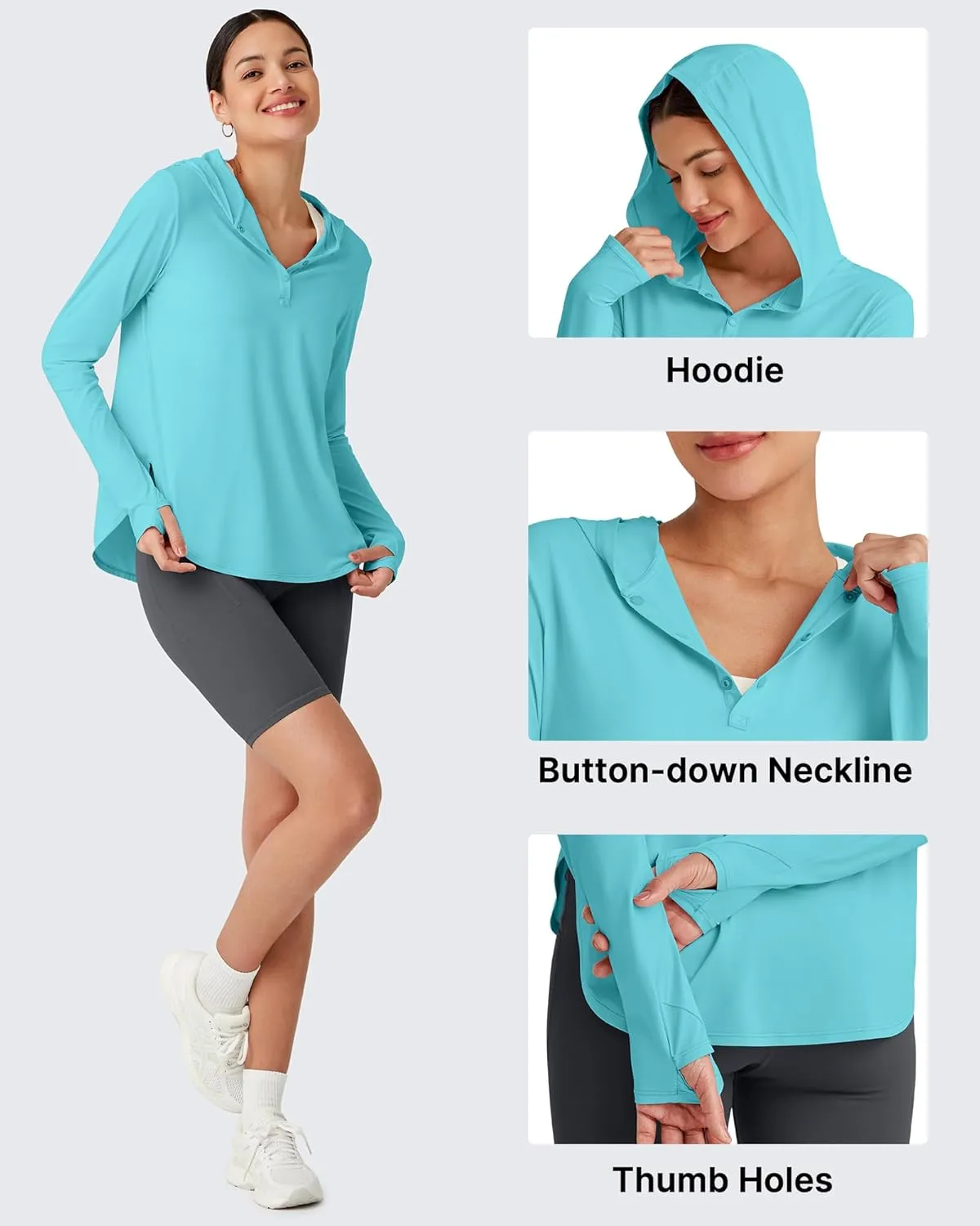 G4Free Lightbreeze Womens UPF 50  Sun Shirts with Hoodie Long Sleeve Workout Tops Button Up Rash Guard Hiking