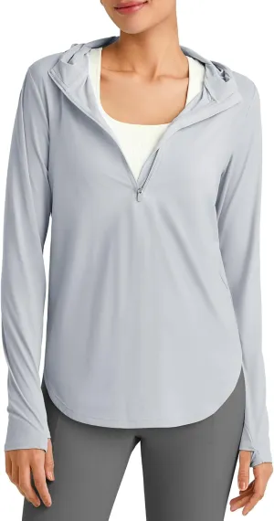 G4Free Lightbreeze Womens UPF 50  Sun Shirts with Hoodie Long Sleeve Workout Tops Half Zip Rash Guard Hiking Fishing