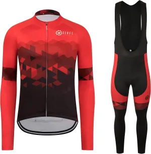 GCRFL Winter Cycling Jersey Sets Thermal Fleece Bike Jersey   Bib Pants, Long Sleeve Cycling Clothing Sets for Man