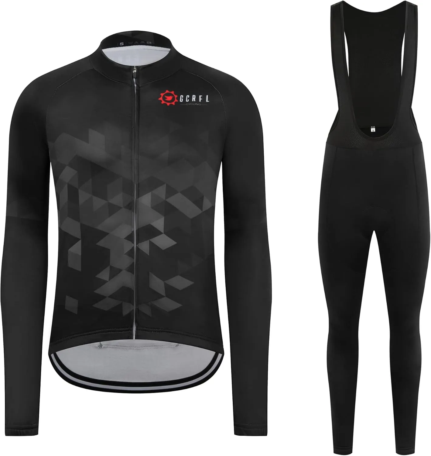 GCRFL Winter Cycling Jersey Sets Thermal Fleece Bike Jersey   Bib Pants, Long Sleeve Cycling Clothing Sets for Man