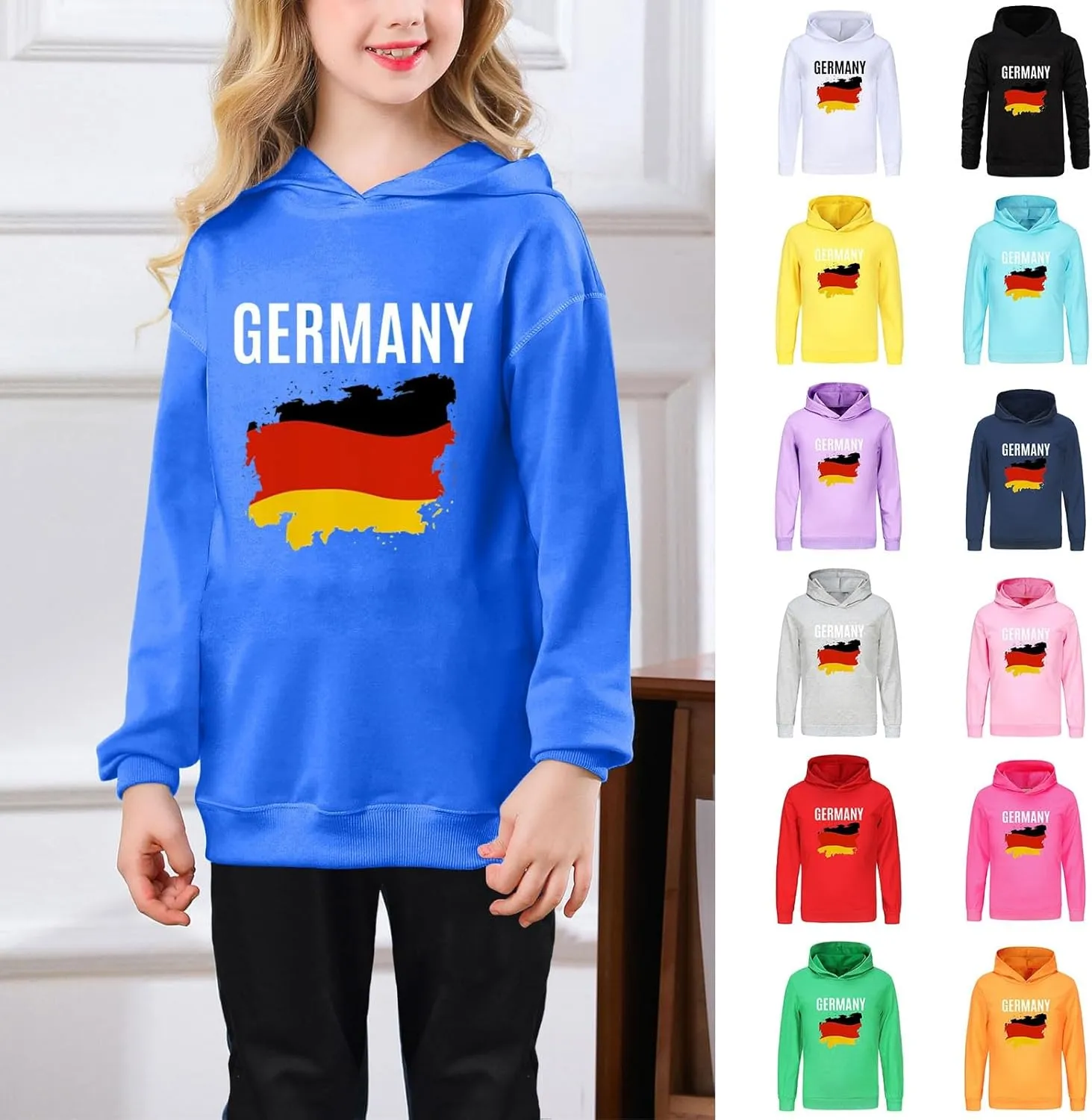 German Boys Girls Hoodies Long Sleeve Basic Germany Flag Pullover Sweatshirt Kids Athletic Top Blouse Letter Tops